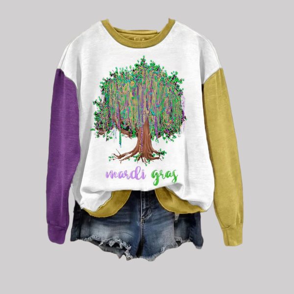 Mardi Gras Beads Tree Print Casual Sweatshirt