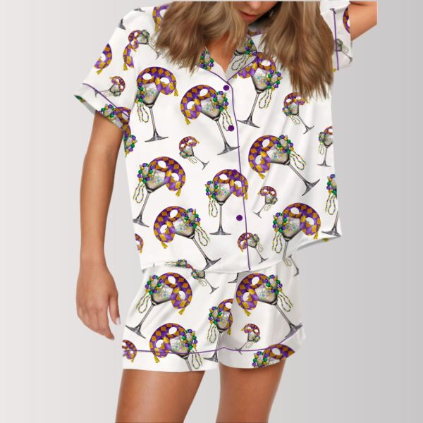 Mardi Gras Cocktail Party Satin Pajama Set