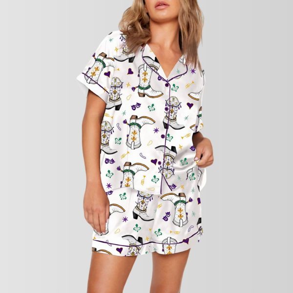 Mardi Gras Cowboy Boot Print Pajama Set