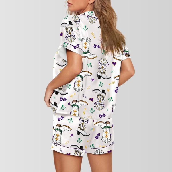 Mardi Gras Cowboy Boot Print Pajama Set