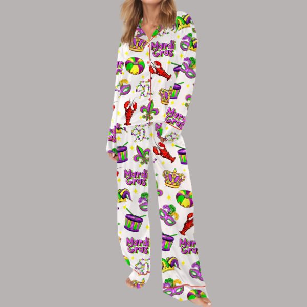 Mardi Gras Crown Crawfish Drum Satin Pajama Set