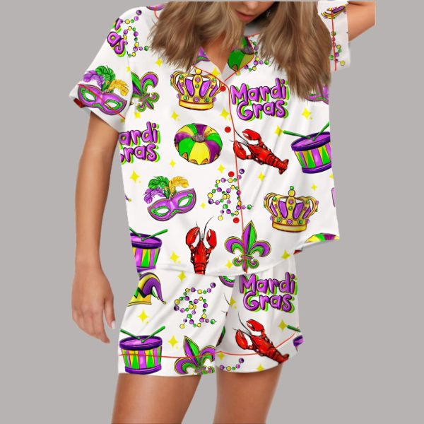 Mardi Gras Crown Crawfish Drum Satin Pajama Set