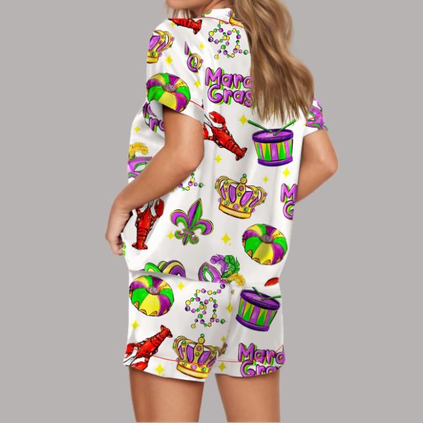 Mardi Gras Crown Crawfish Drum Satin Pajama Set