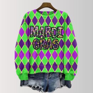 Mardi Gras Sequin Harlequin Print Sweatshirt