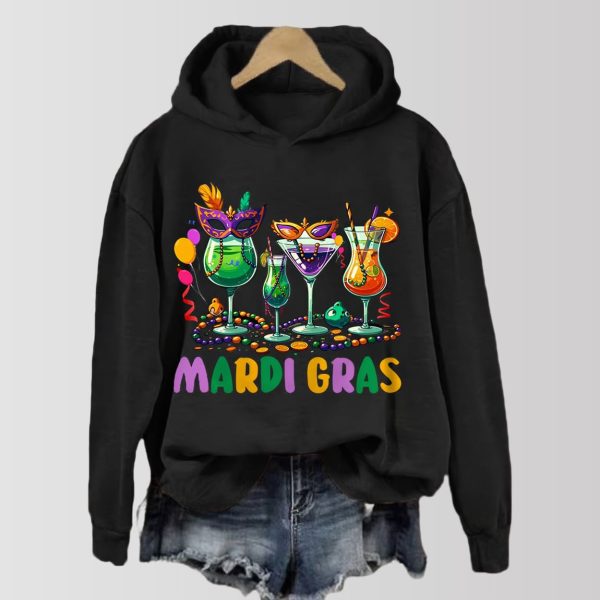 Mardi Gras Wine Glas Casual Hoodie