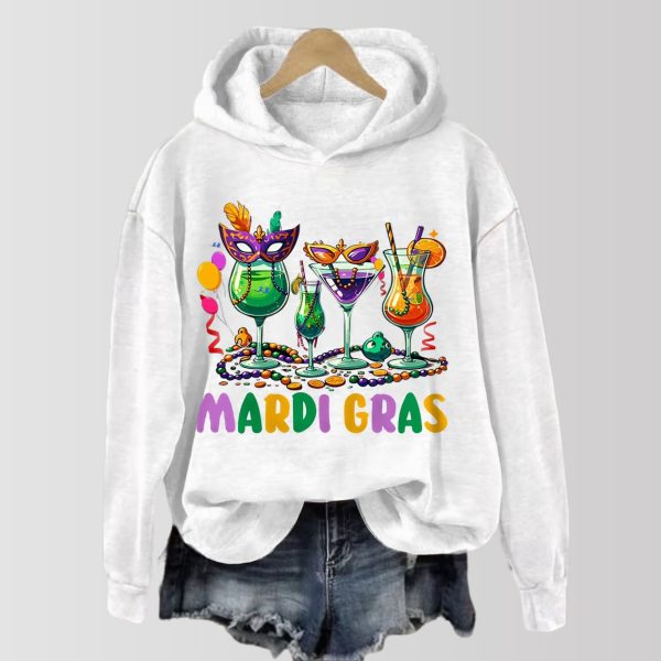 Mardi Gras Wine Glas Casual Hoodie