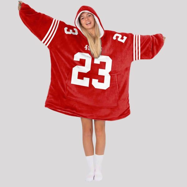 McCAFFREY 23 San Francisco Football Unisex Blanket Hoodie1