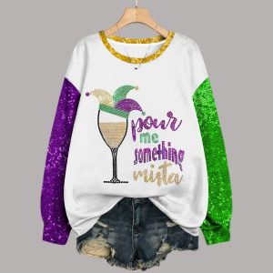 Me Something Mista Mardi Gras Printed Round Neck Sweatshirt