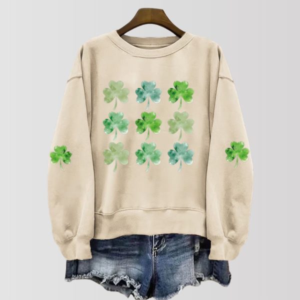 Patrick's Day Shamrock Print Sweatshirt