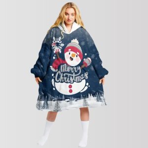 Patriots Snowman Merry Christmas Unisex Blanket Hoodie