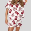 Pepper Drink Pink Coquette Bow Satin Pajama Set