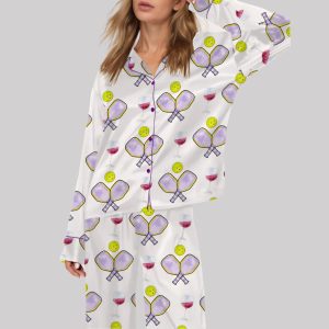 Pickleball Wine Satin Pajama Set