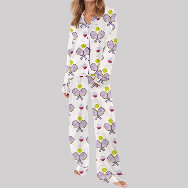 Pickleball Wine Satin Pajama Set1