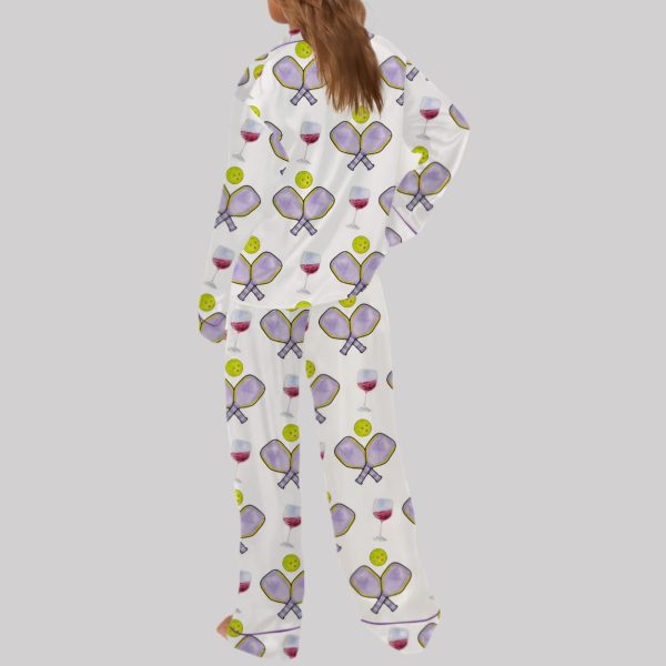 Pickleball Wine Satin Pajama Set2