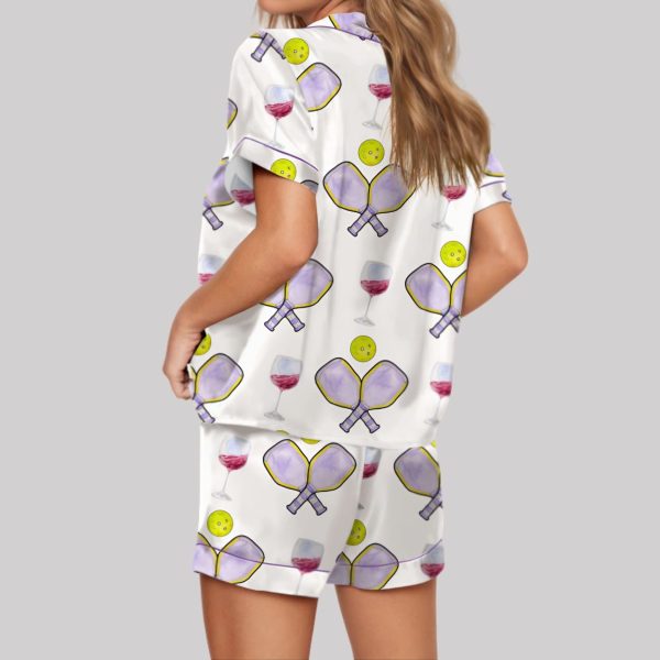 Pickleball Wine Satin Pajama Set4