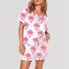 Pink Palm Print Satin Pajama Set