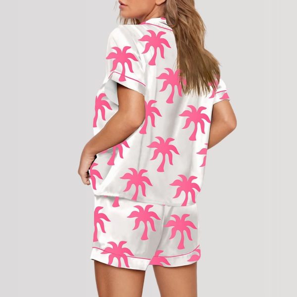 Pink Palm Print Satin Pajama Set