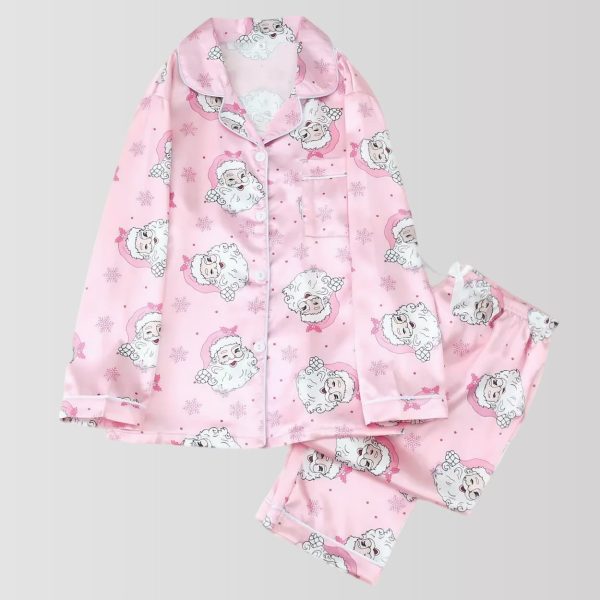 Pink Santa Claus and Snowflakes Festive Pajama Set