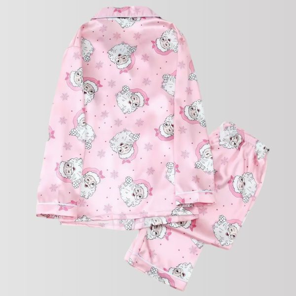 Pink Santa Claus and Snowflakes Festive Pajama Set1