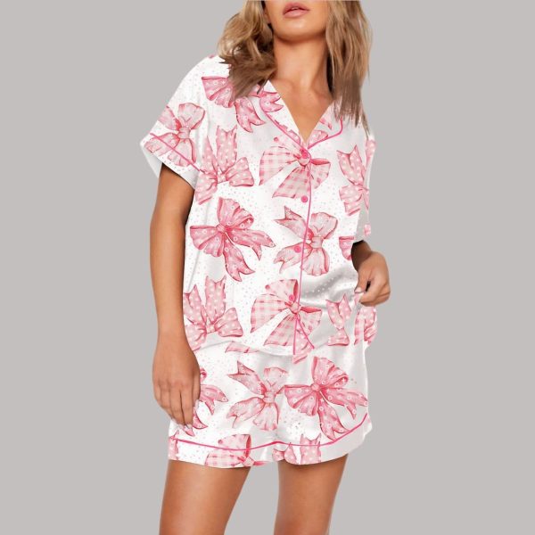 Pink Valentine's Day Bows Print Pajama Set