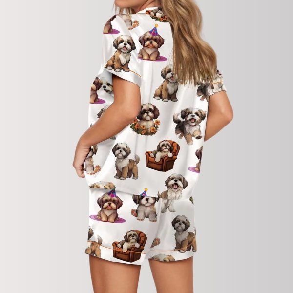 Playful Shih Tzu and Puppy Design Pajama Set