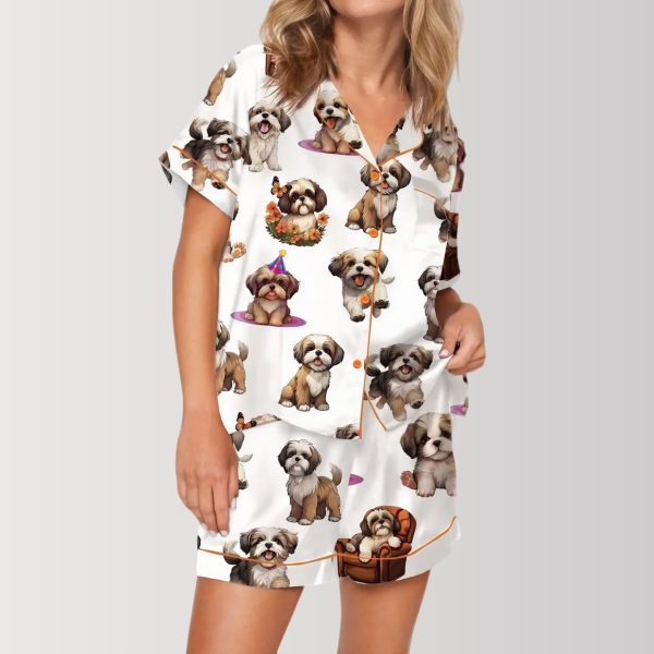 Playful Shih Tzu and Puppy Design Pajama Set