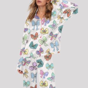 Princess Cute Ribbons And Bows Satin Pajama Set