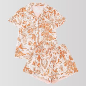 Radiant Orange Floral Harmony Pajama Set