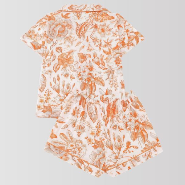 Radiant Orange Floral Harmony Pajama Set