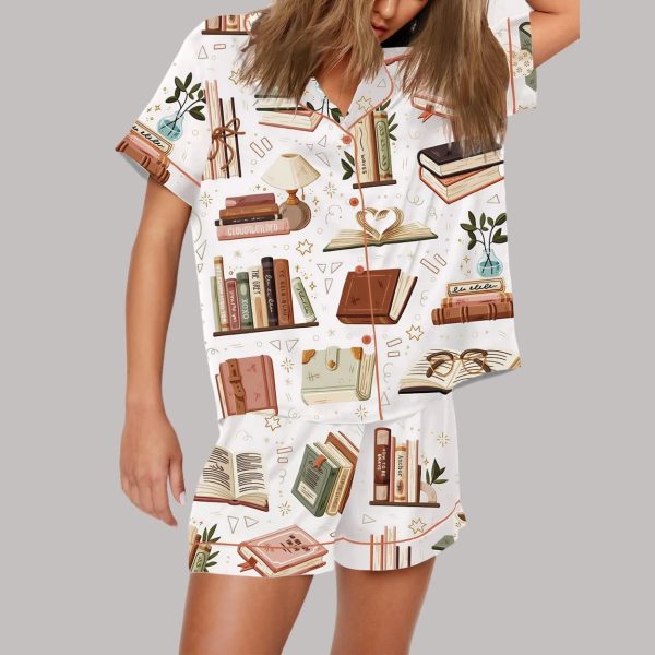 Reading Books Coffee Art Print Pajama Set