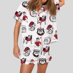 Red Cap Bulldog Satin Pajama Set