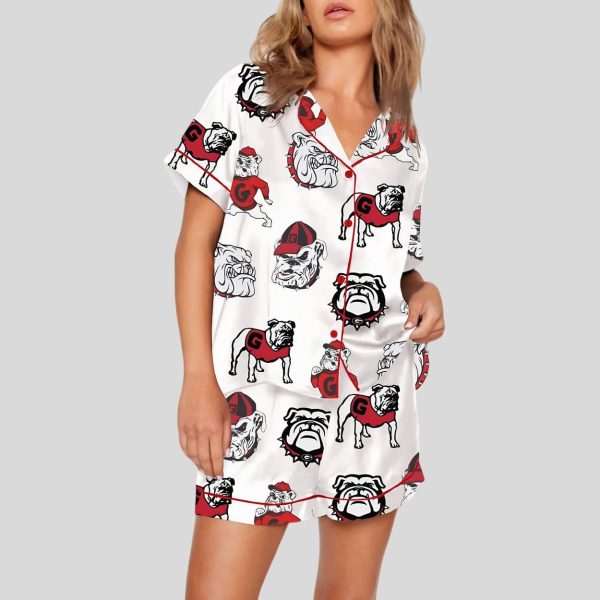 Red Cap Bulldog Satin Pajama Set