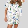 Relaxation Wear with Luxury Tequila Bottle Themed Prints Satin Pajama Set