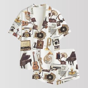 Retro Musical Guitar Instrument Gramophone Piano Art Print Pajama Set