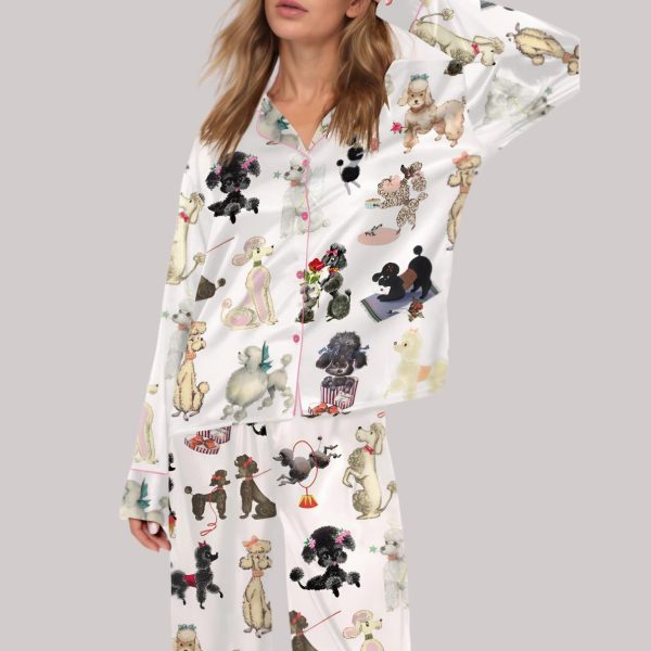 Retro Poodles Dogs Satin Pajama Set