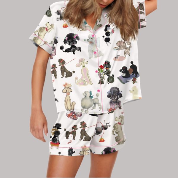 Retro Poodles Dogs Satin Pajama Set