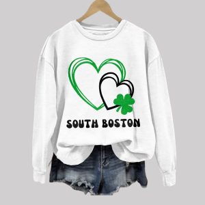 Retro St Patrick's Day Love Heart Shamrock South Boston Sweatshirt