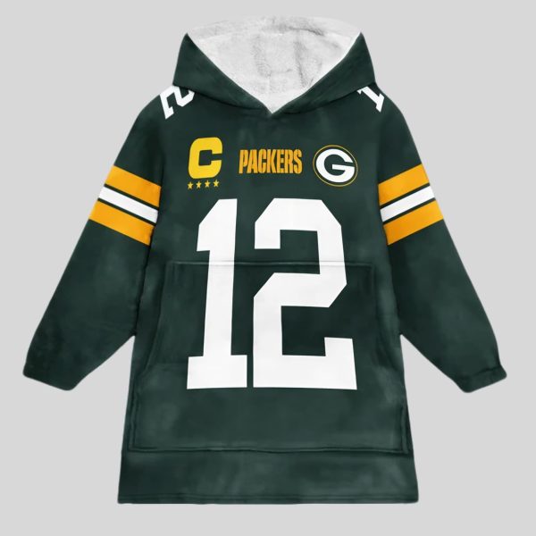 Rodgers 12 Green Bay Football Unisex Blanket Hoodie