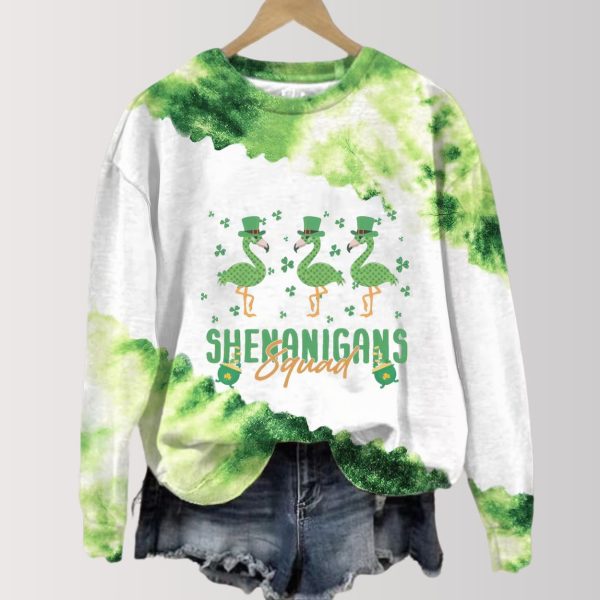 Shenanigans Squad Irish Flamingo St Patrick's Day Print Sweatshirt