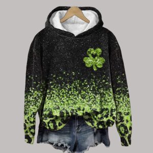 St. Patrick's Day Sequin Shamrock Print Hoodie