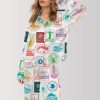 Travel Passport Destination Stamp Satin Pajama Set