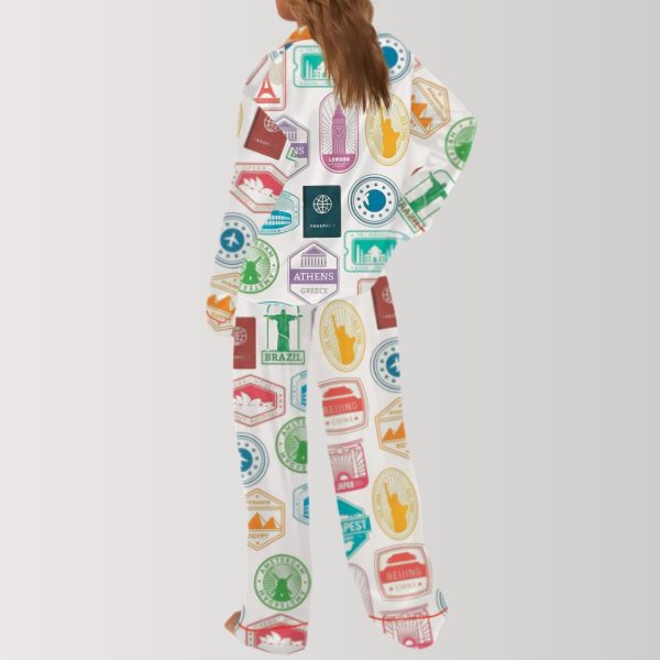 Travel Passport Destination Stamp Satin Pajama Set