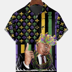 Trump 2025 Mardi Gras Hawaiian Shirt