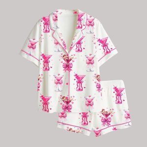 Valentine's Day Cocktail Bows Satin Pajama Set