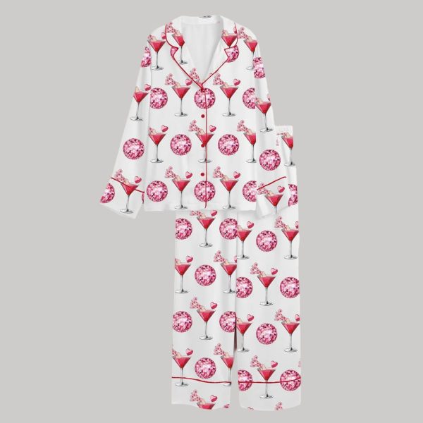 Valentine's Day Cocktail Glass Satin Pajama Set2