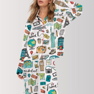 Wanderlust Travel Icons Satin Pajama Set