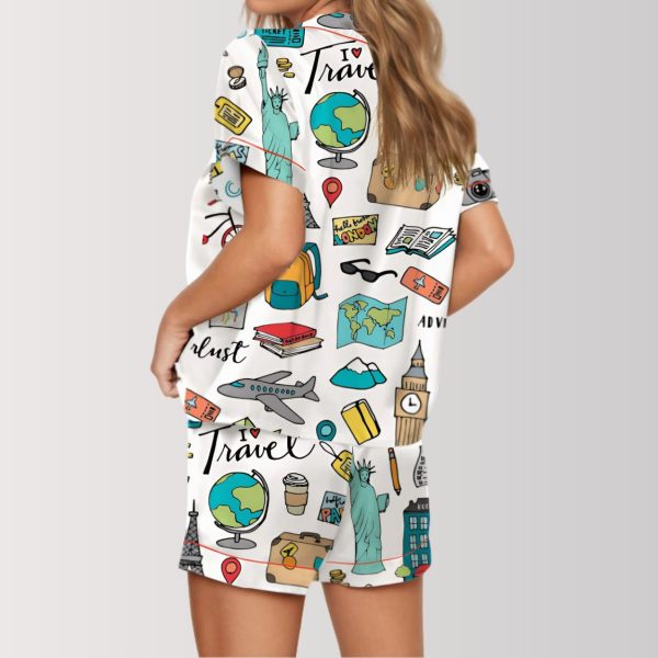 Wanderlust Travel Icons Satin Pajama Set