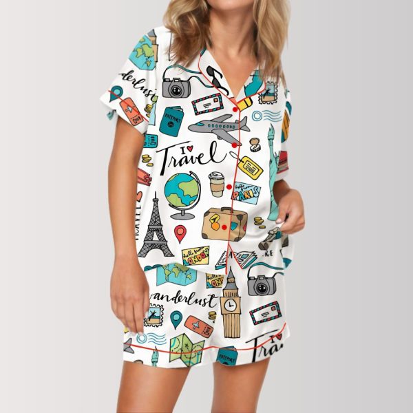 Wanderlust Travel Icons Satin Pajama Set