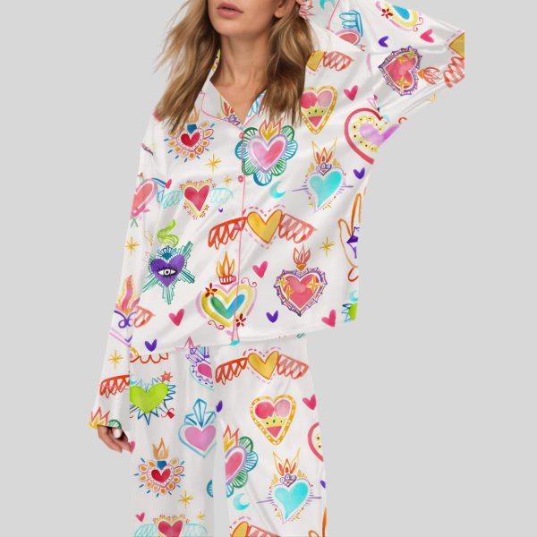 Watercolor Sacred Heart Satin Pajama Set