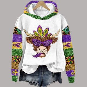 Western Cow Mardi Gras Print Hoodie